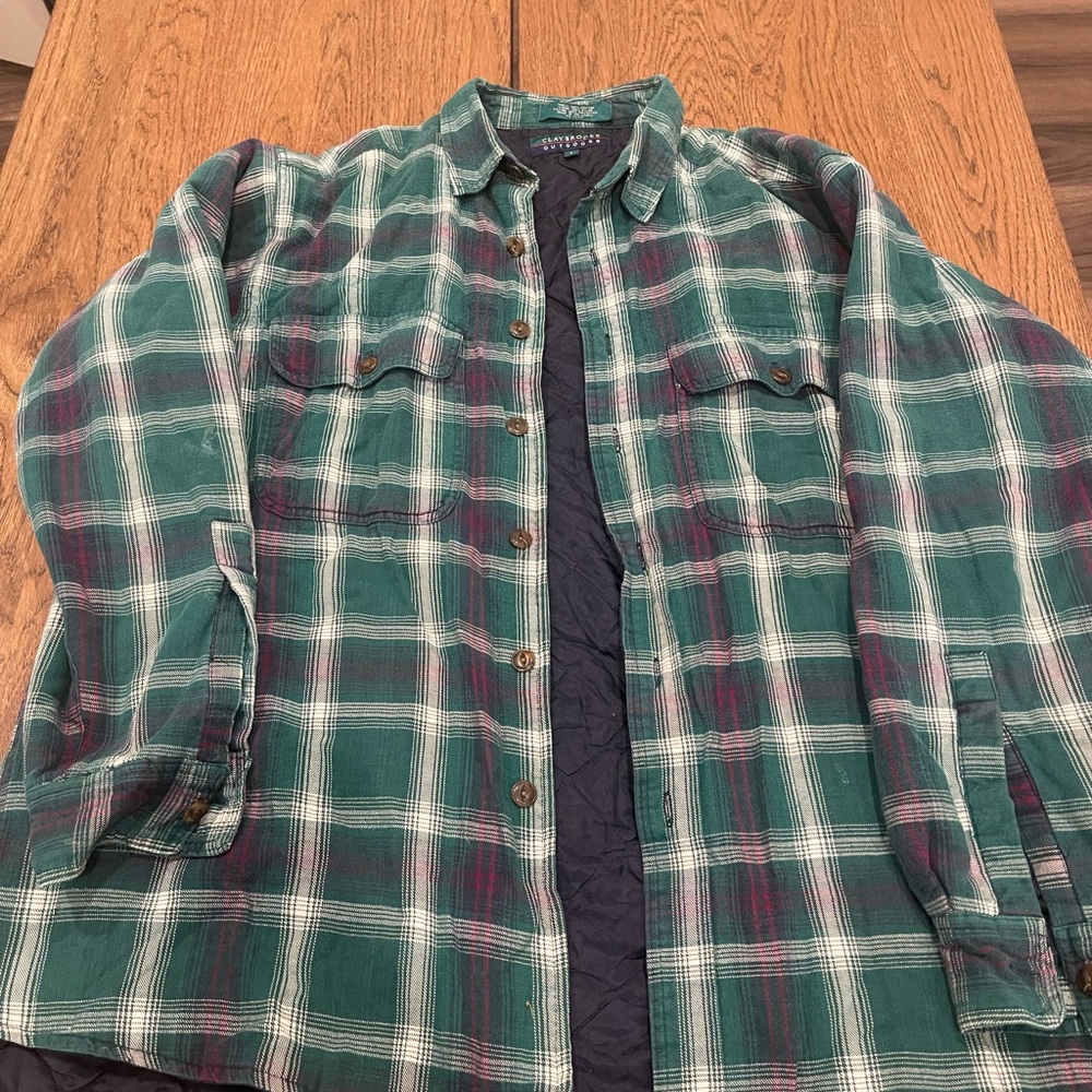 Claybrooke Outdoors Men’s Green Plaid Quilted Flannel Jacket Size L Shacket
